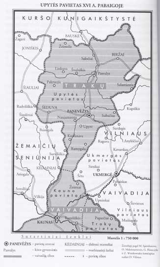 Upytės pavieto 1566-1831 orentacinis žemėlapis