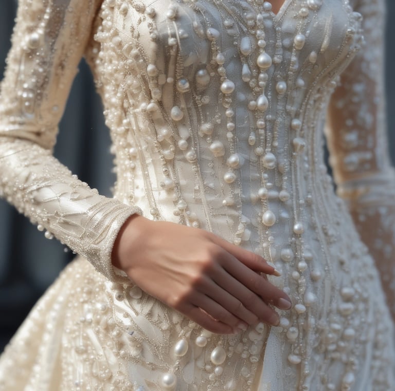 Detail shot of luxurious fabric texture and subtle color gradients on a custom dress.