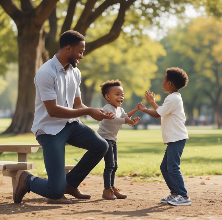 Two men mentoring a young boy, sharing a laugh on a Cleveland street corner.