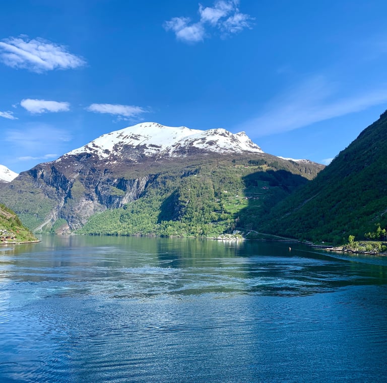 Geringerfjorden in Norway with mountains in the background