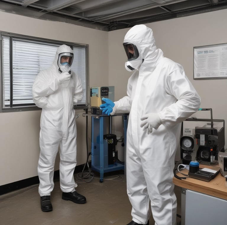 Team member inspecting a crawl space for hidden mold growth.