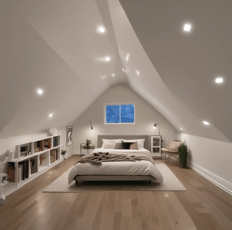 An inviting attic space transformed into a functional room.