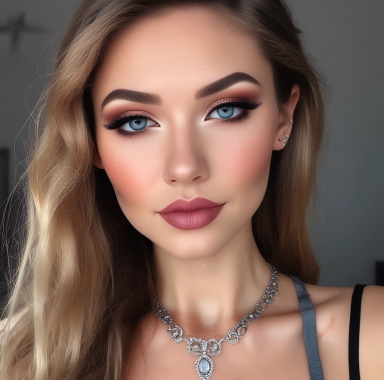 A close-up of a woman receiving a professional makeup application.
