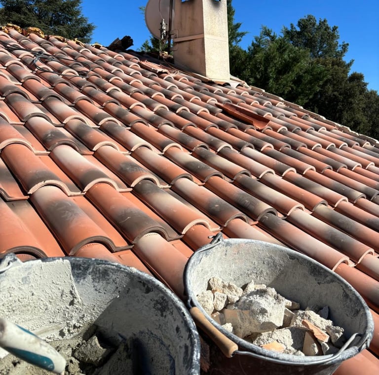 Photo d'une réféction de toiture en tuiles romane coloris silvacane 