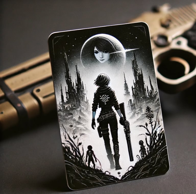 a card deck with a picture of a woman holding a gun
