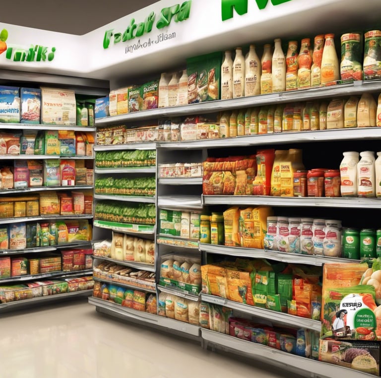 a view of a fruit stand through a car window