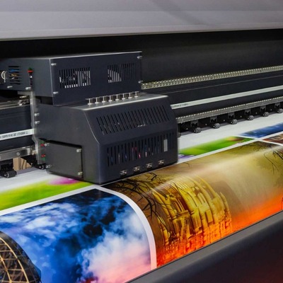 Large format printer producing vibrant, high-resolution prints.