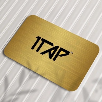 Gold NFC digital business card with the logo '1TAP' in black.
