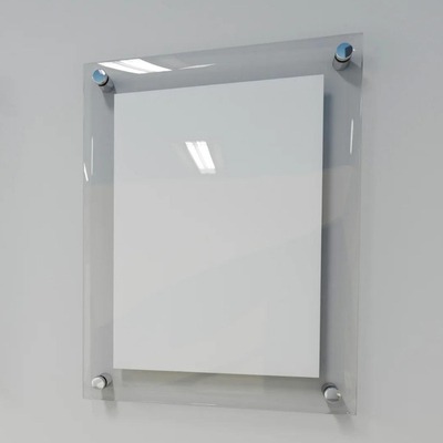 Clear acrylic frame with metal standoffs holding a blank sheet.
