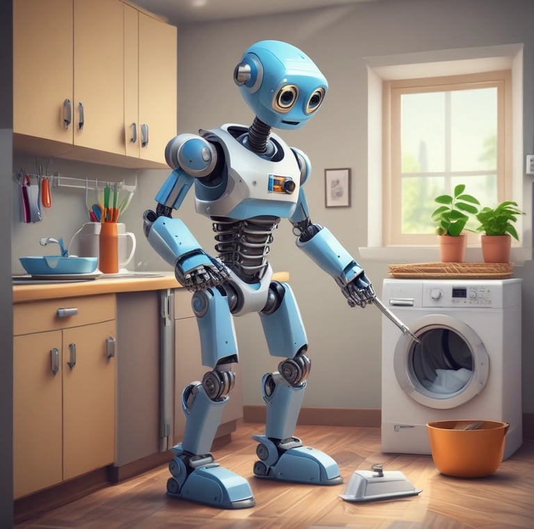 a robot that is standing in front of a washing machine
