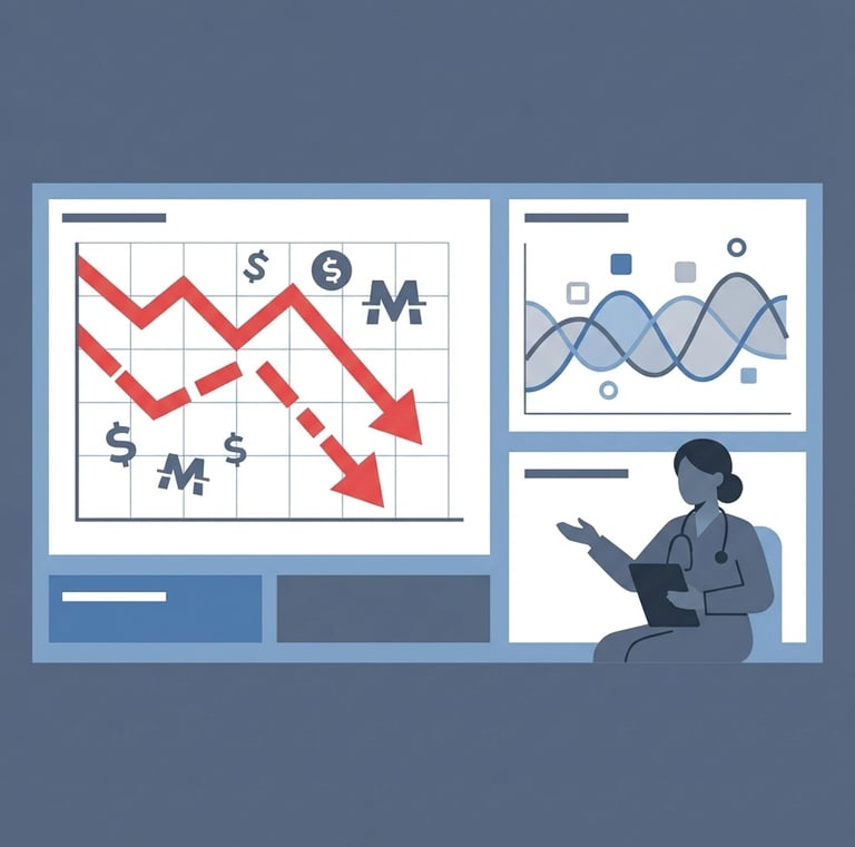 Financial risk chart showing reimbursement rate scenarios and their impact on agency EBITDA margins 