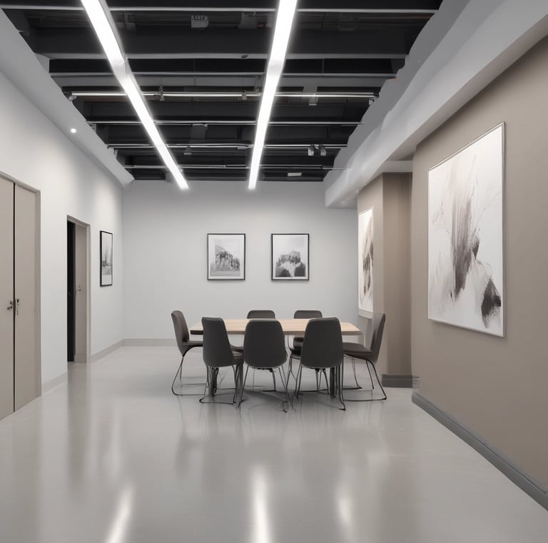 A dilapidated building is undergoing restoration, with scaffolding surrounding its facade. The structure appears aged and worn, with several floors visible. Adjacent buildings also exhibit old architecture, and a clear blue sky is in the background.
