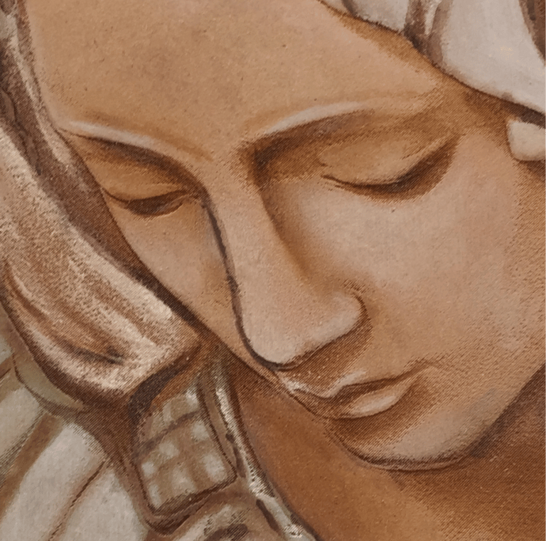 María - acrilico sobre retablo pirograbado