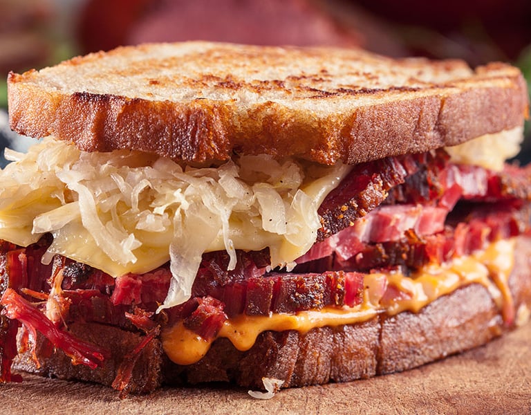 House-cured salt beef Reuben sandwich