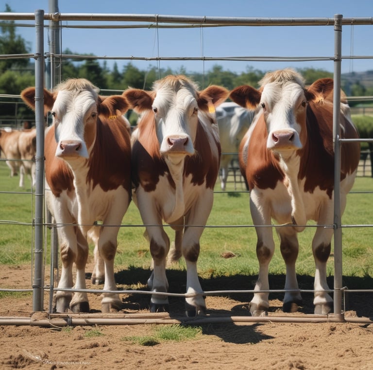 3 cows same breed facing forrward 