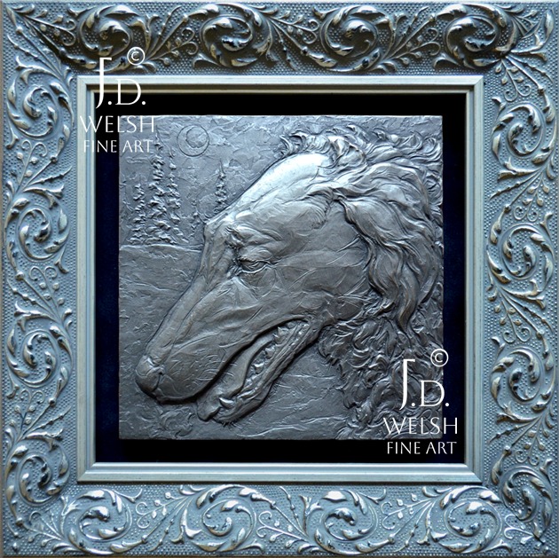 Borzoi Boreal - Russian Wolfhound Portrait - Bronze Relief Sculpture - Jeremiah D Welsh