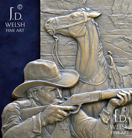 Boxed In - Western Bronze Relief Sculpture - Jeremiah D Welsh