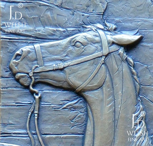 Boxed In - Old West Sheriff and Horse in Canyon - bronze relief sculpture - Jeremiah D Welsh