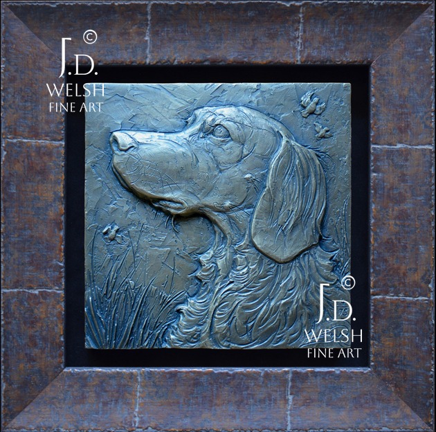 Brittany and Rising Quail - Brittany Spaniel Portrait - Bronze Relief Sculpture - Jeremiah D Welsh