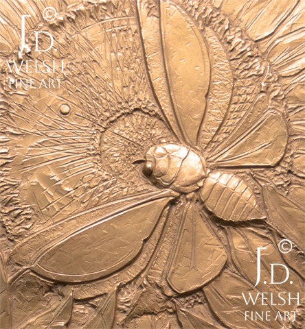 Cicada and Sunflowers - bronze relief sculpture - Jeremiah D Welsh