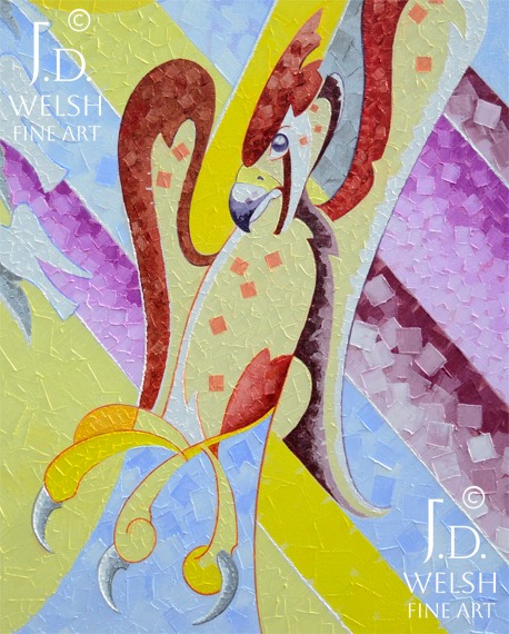 Downfall - Prairie Falcon and Diamonback - Modernist Painting - Jeremiah D Welsh