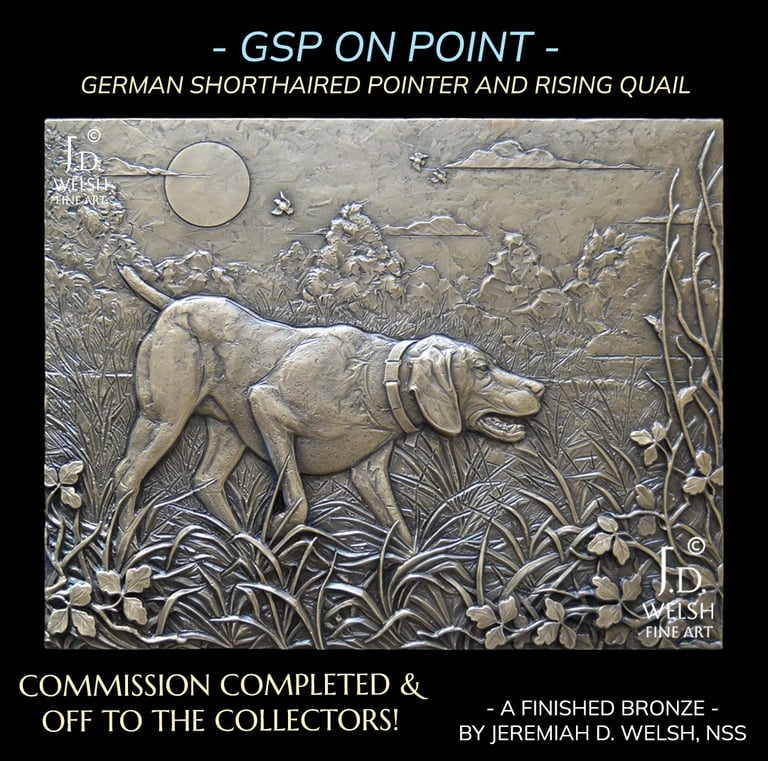 GSP on Point - German Shorthaired Pointer Portrait- Bronze Relief Sculpture - Jeremiah D Welsh