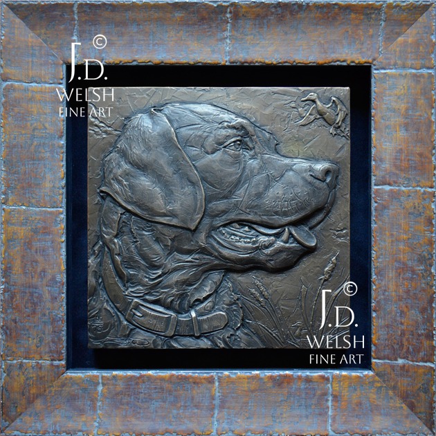 Labrador and Pintails - Labrador Retriever Portrait - Bronze Relief Sculpture - Jeremiah D Welsh