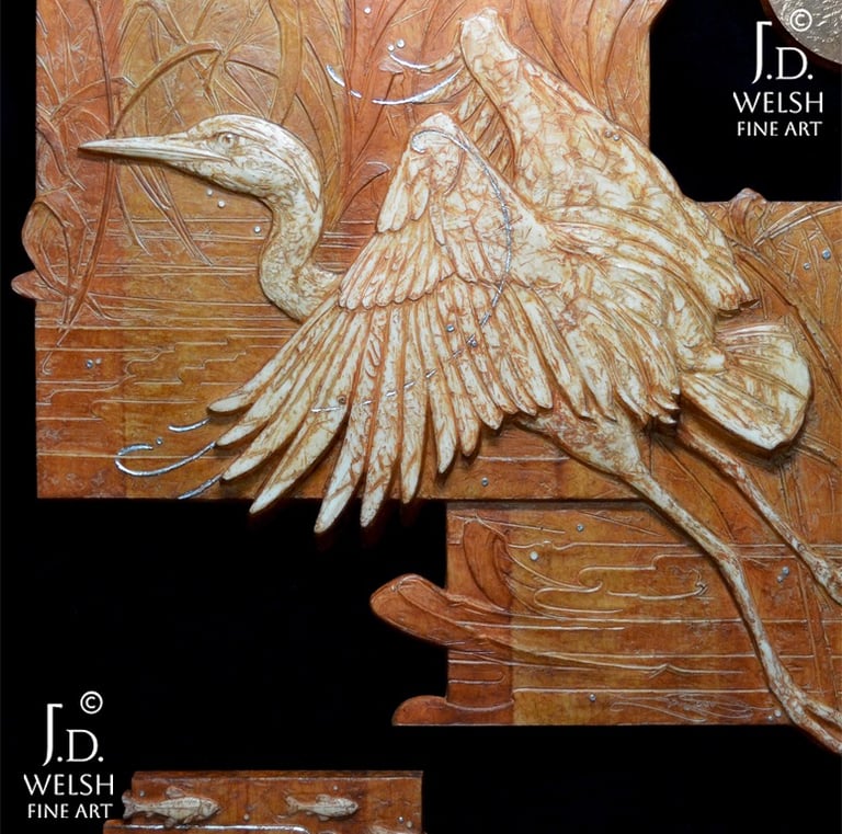 Middle Marsh - Little Blue Heron - Mahoghany w/ Holly Overlay Faux finished resin - Jermiah D. Welsh