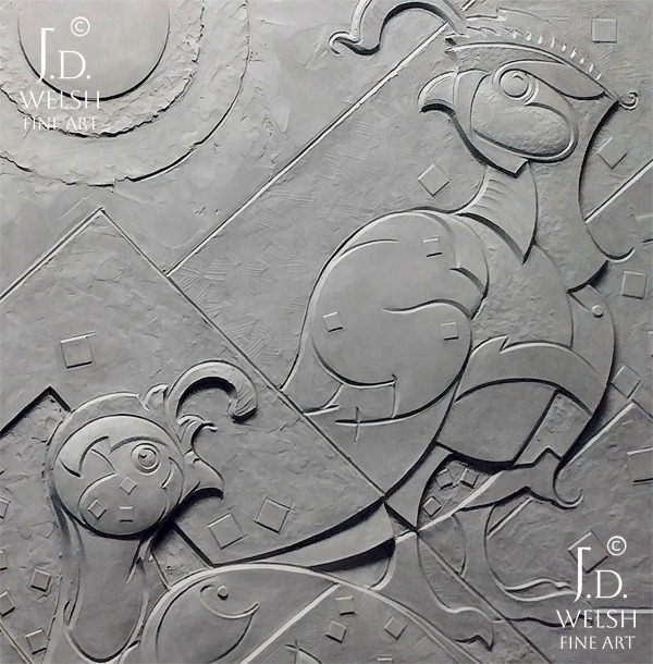 Nestled In - Modernist Quail Pair - Clay Relief Detail - Jeremiah D Welsh