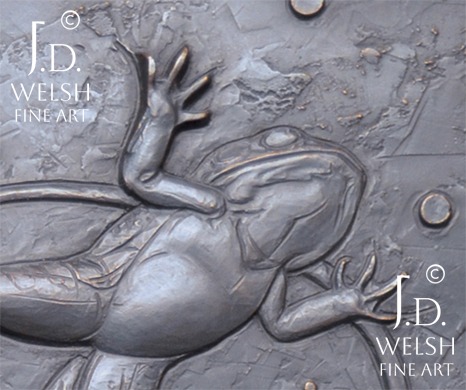 Northern Torsion - Pike and Bullfrog - bronze relief sculpture - Jeremiah D Welsh