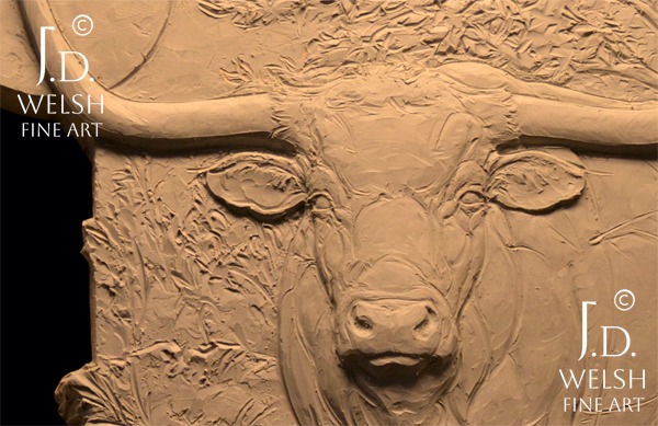 Texas Longhorn - Clay relief sculpture - Jeremiah D Welsh