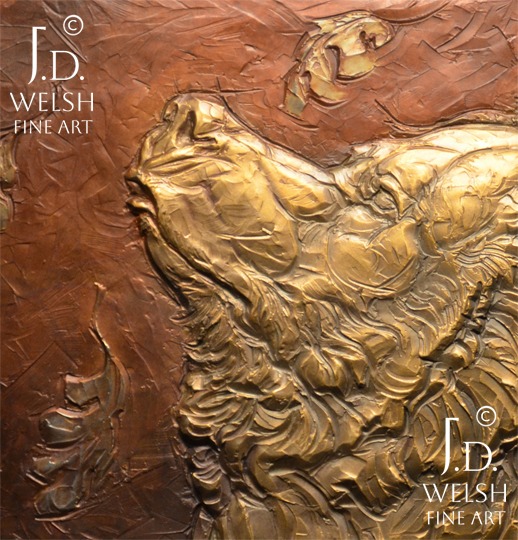 Scenting Winter's Approach - Grizzly Bear in Autumn Leaves - relief sculpture - Jeremiah D Welsh