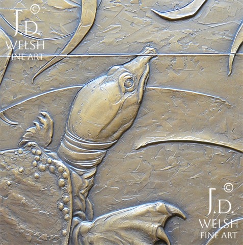 Softshell Turtles and Dragonfly - Bronze Relief Sculpture - Sold