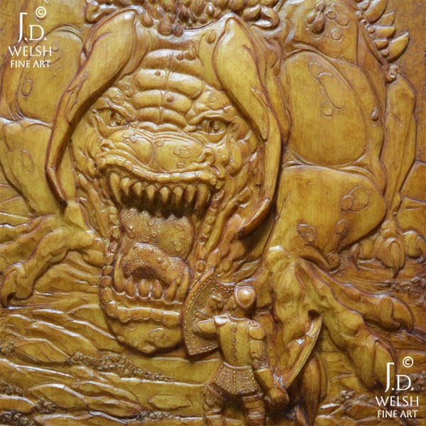 St. George and the Dragon - Faux Walnut Cast Resin - Jeremiah D. Welsh - J.D. Welsh Fine Art