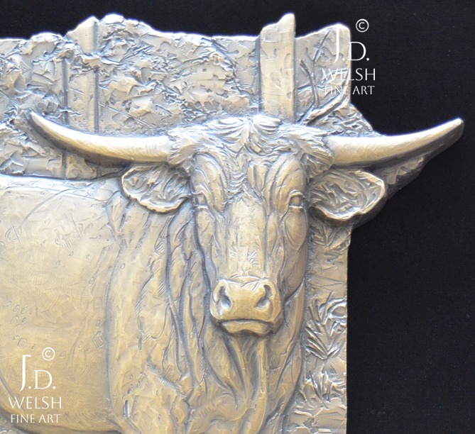 Texas Longhorn - Bronze relief sculpture - Jeremiah D Welsh