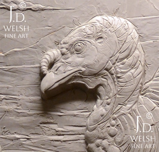 Tom's Evening Stroll - Eastern Wild Turkey - clay relief sculpture - Jeremiah D Welsh