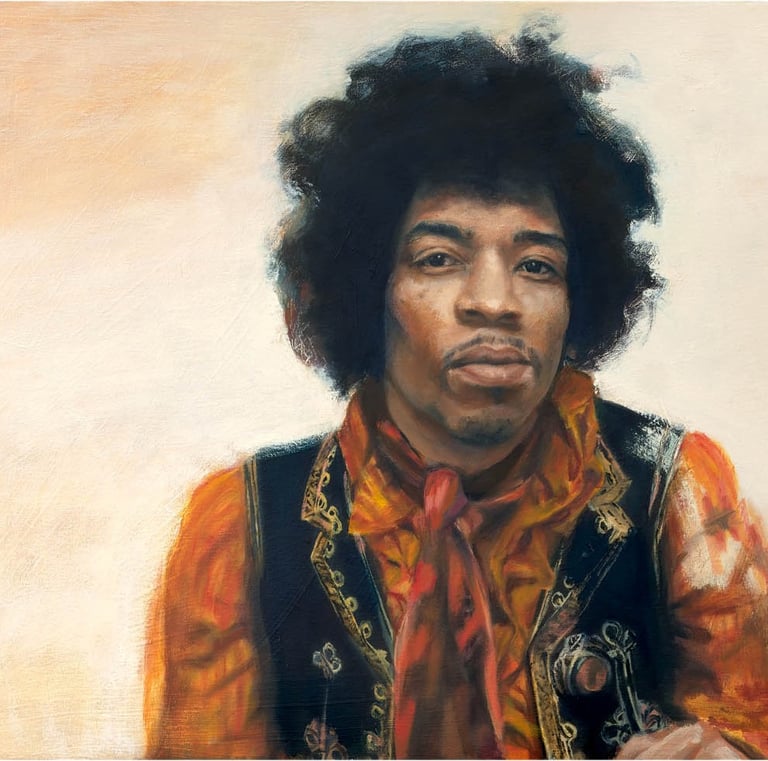 a painting of Jimi Hendrix oil on canvas