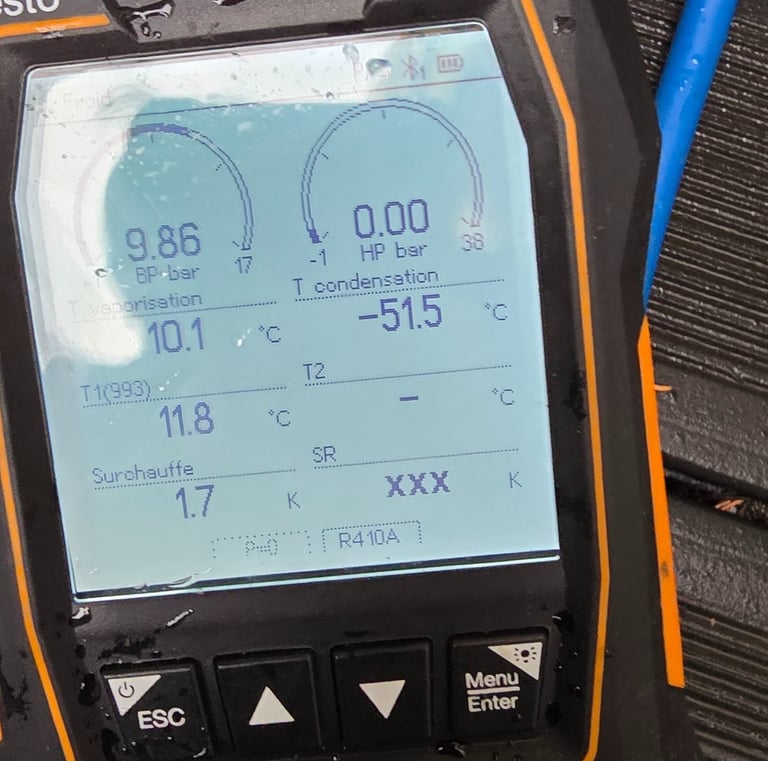 Prise des pressions et températures, surchauffe de 1,7 K