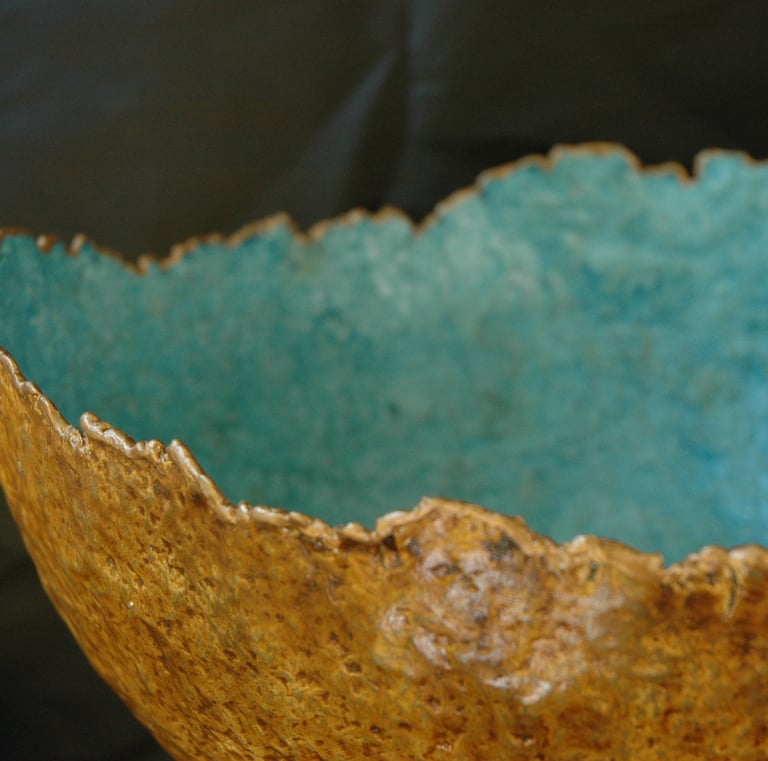 bowl XXL golden blue paper mache waterproof