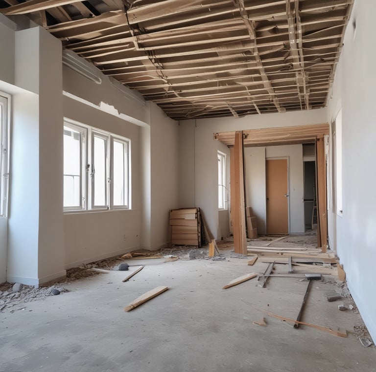 An interior view of a stylish living room after renovation.