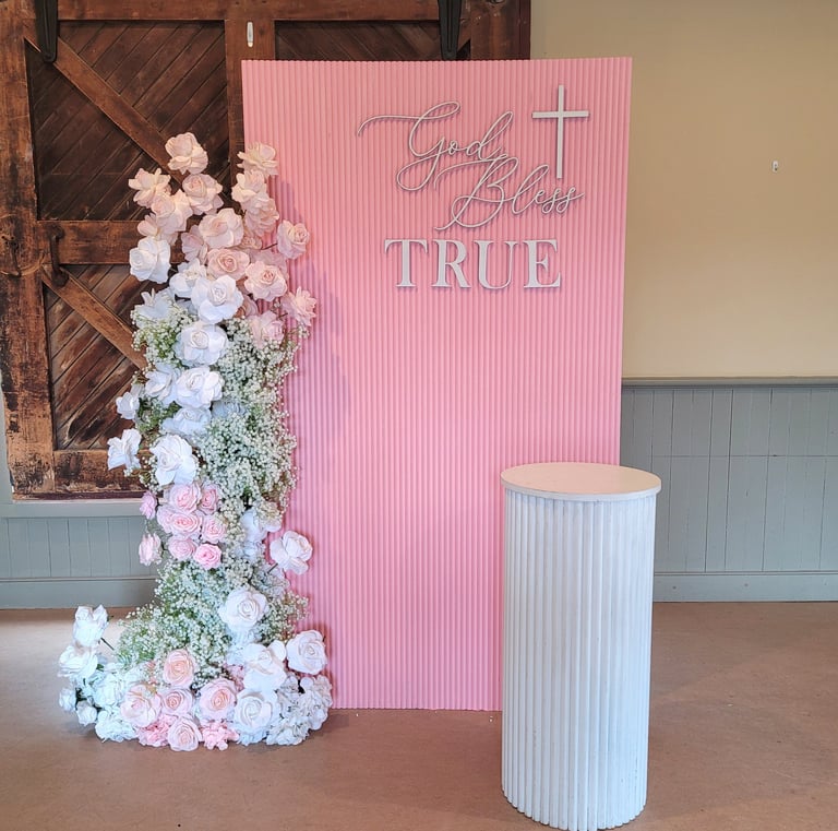Pink straight ripple backdrop for a baptism