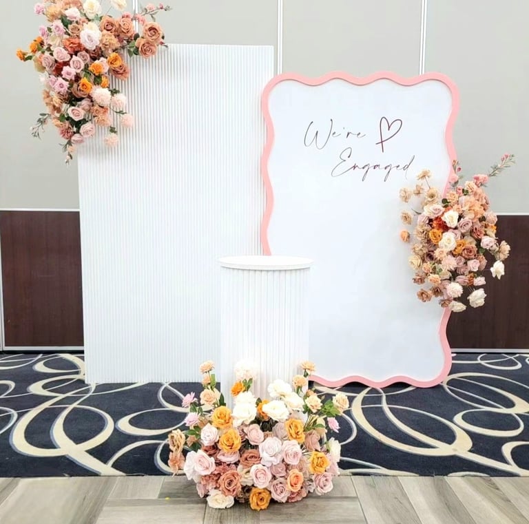 Engagement floral backdrop with the straight ripple and curved panel