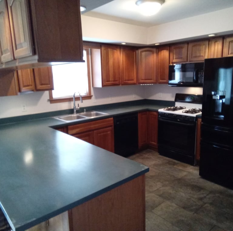 large open design kitchen with spacious countertop