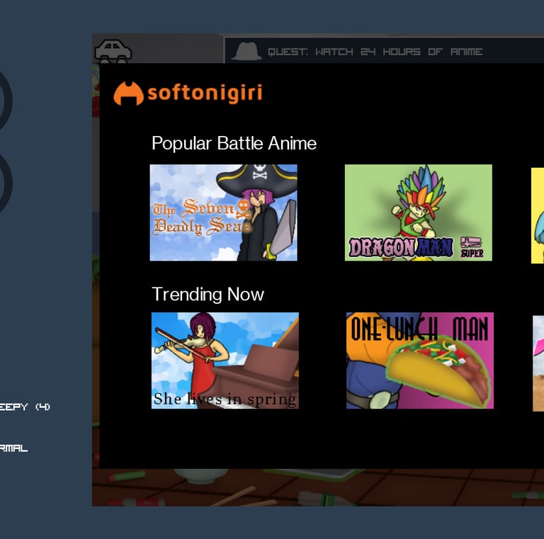 Gameplay screenshot with a fake computer browser on an anime website