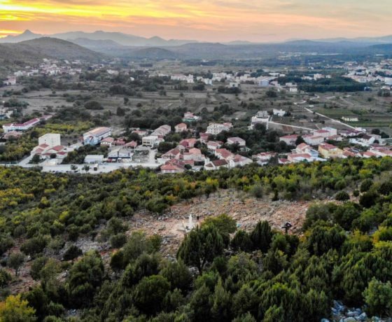 a view of a village in the countryside