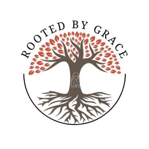 a logo for rooted by grace