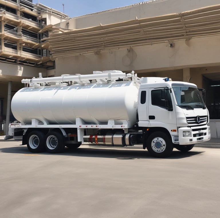 a white truck with a tankless tank on it