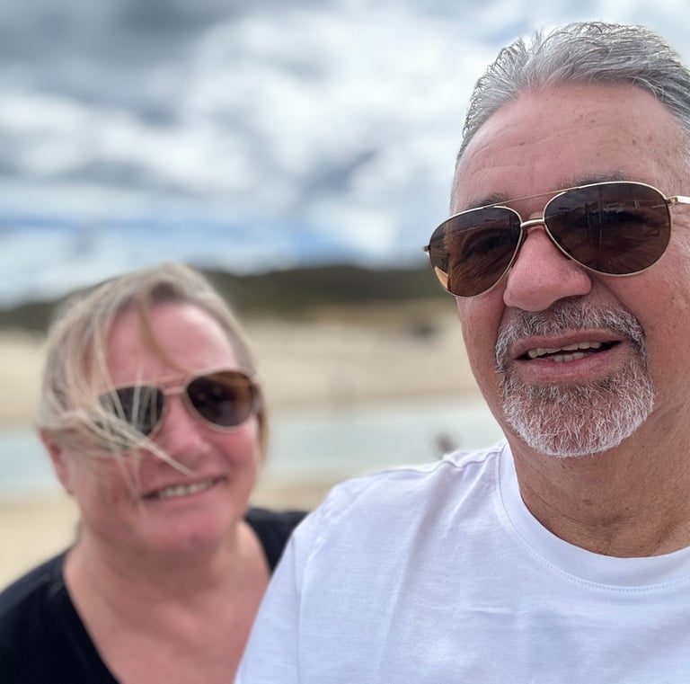 Erika & Graham a little windblown fishing at Little Lagoon Denham WA