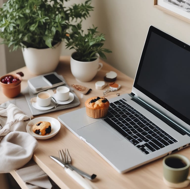 A serene home office setup with plants and natural light.