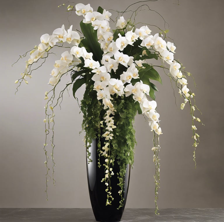 a vase with white flowers in a vase